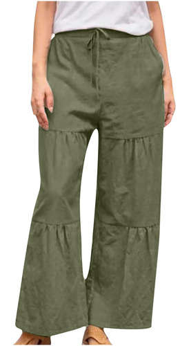 Pantalones Mujer Moda Bolsillos Color Sólido Elástico 