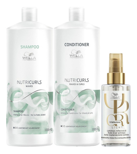 Kit Nutricurls Sh 1000ml + Cond 1000ml + Óleo Light 100ml