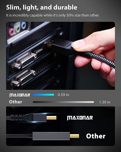 Cable Maxonar Usb C A Displayport, 8 K, 60 Hz/6,6 Pies/gris