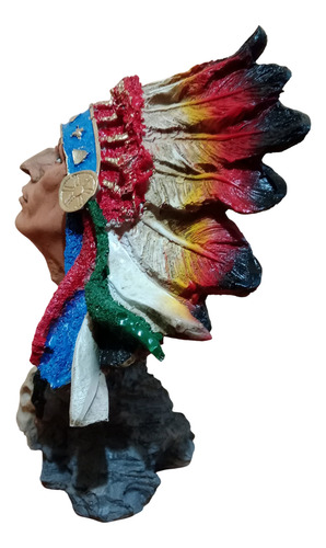 Cabeza De Indio Apache Guerrero 26 Cm Estatua Resina Tradicional