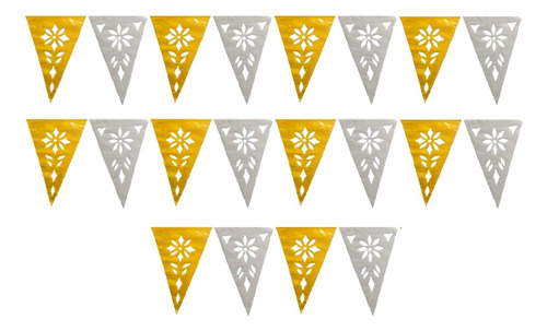 Papel Picado- 10 Banderines Amarillo Con Blanco - Decoración