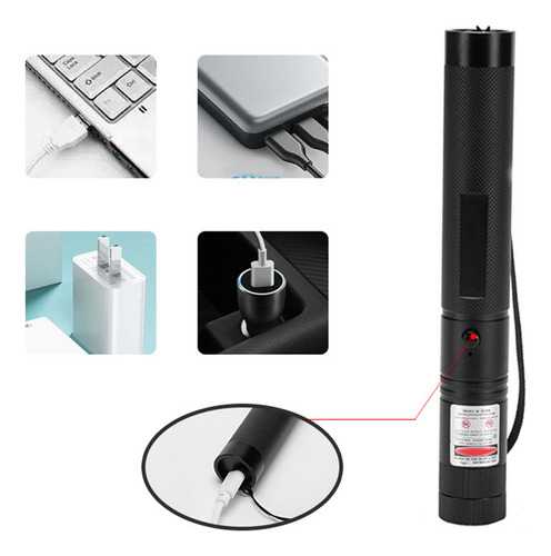 Bolígrafo Metal Con Luz Verde Y Puntero Láser Recargable Usb