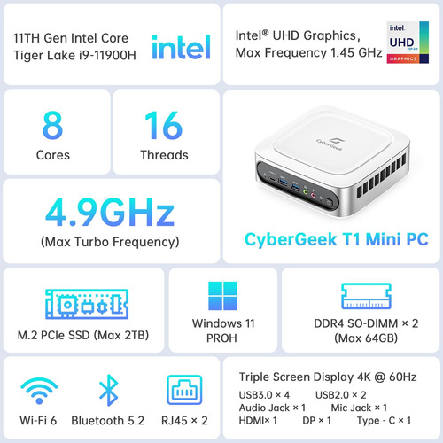 Mini Pc Cybergeek Ubuntu Linux, 11th Gen Core