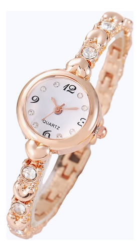 Relógio De Pulso Feminino Clássico Pequeno Quartz Com Pedras Correia Branco Bisel Dourado Fundo Branco