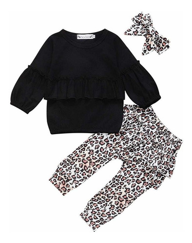 Set Bebé Niña Pantalones Blusa Leopardo Con Diadema