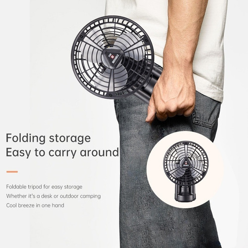 Ventilador De Mesa O Camping Portátil Recargable Con Luz Led