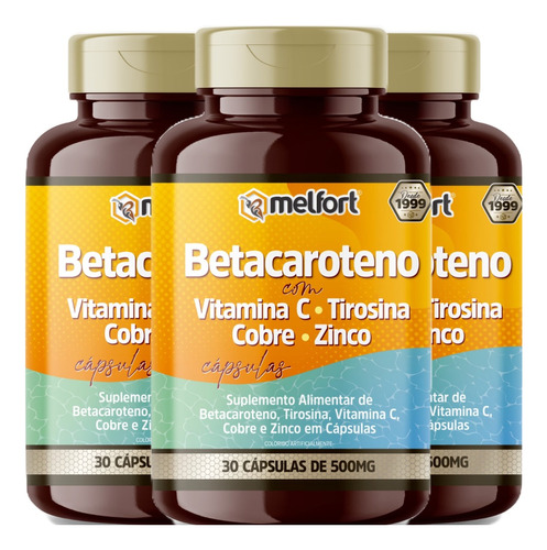 Betacaroteno Com Vitamina C, Tirosina, Zinco 90 Cápsulas