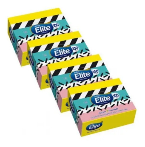 Kit C/4 Lenços De Papel Softys Elite Folha Dupla 100 Em Cada Softys Elite en caixa4 x 100 unidades c/u