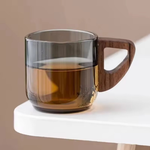 Tazas Cafe Expreso Cristal Mango Madera 100 Ml Set 2 Piezas