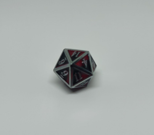 Set Dados De Metal X 7 Rol - #12 Rojo Y Negro Con Números Y Bordes Plateados