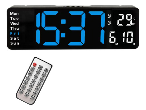 Reloj De Pared Digital Con Alarmas Duales, Pequeña Luz Azul