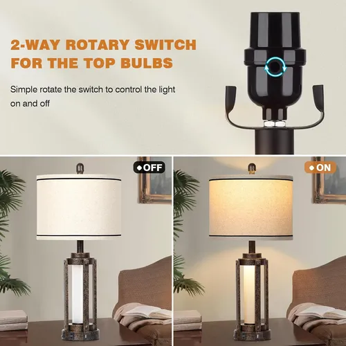 Lámparas De Mesa Rústicas Vintage 2 Pzas Usb+c Y Enchufe