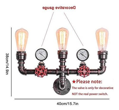 Lámpara De Pared Tubo De Agua, Steampunk, 3 Luces, Apl...