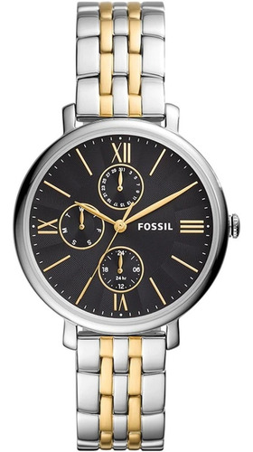 Reloj Fossil Es5143 Jacqueline Multifunción Negro Para Dama Color De La Correa Plateado/dorado Color Del Bisel Plateado