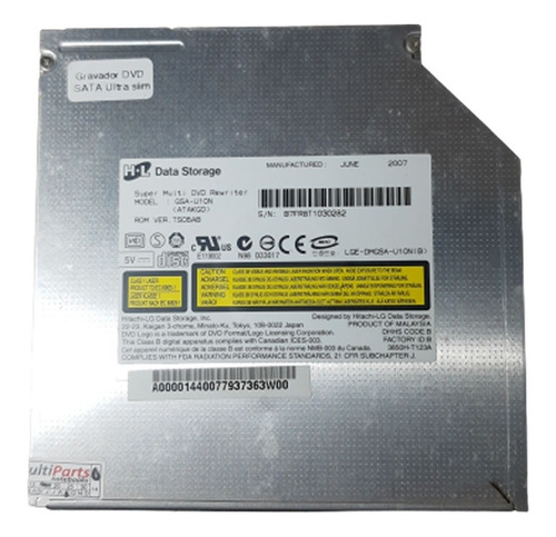 Imagem 3 de 4 de Gravador E Leitor Notebook Dvd Cd Gsa-u10n Sata Cod 2007