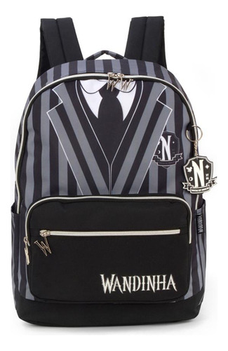 Mochila De Costa Escolar Infantil Wandinha Addams Luxcel Cor Preto