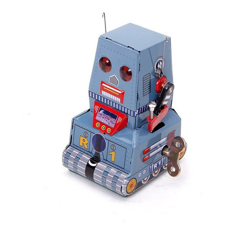 Juguete De Hojalata Vintage Wind Up Tank Robot Clockwork Con