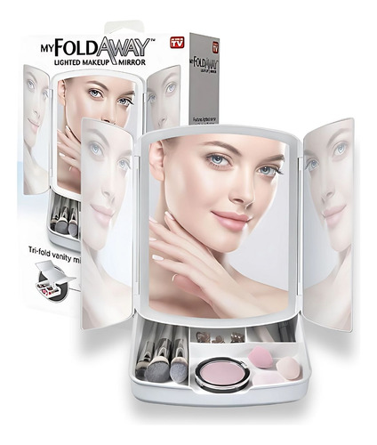 Set Espejo De Maquillaje Con Cajon Plegable Con Luces Led