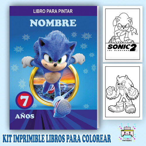 Kit Imprimible Librito Pintar Colorea Personalizado Sonic 2