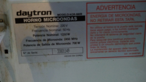 Microondas A Revisar Daytron Mod Kor 6608