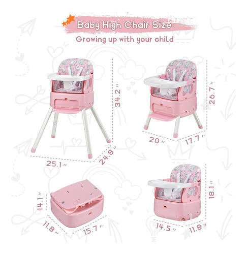 4 En 1 Silla Alta De Bebé Portátil, Silla Alta Convertible Y