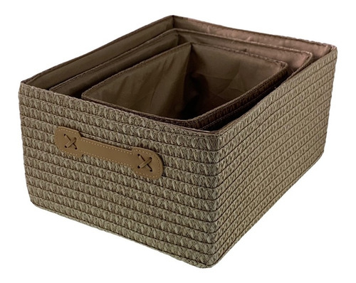 Imagem 3 de 9 de Cesta Decorativa Organizadora Conjunto 3 Pçs Cesto Multiuso