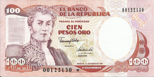 Colombia Reposición 100 Pesos Oro 1 Enero 1991 Empieza 00