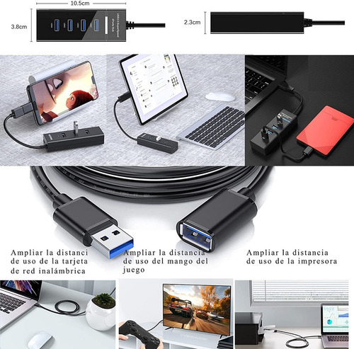 Imagen 7 de 8 de Hub Usb 3.0 4 Puertos Expansor Multi Para Laptop Pc 4 En 1