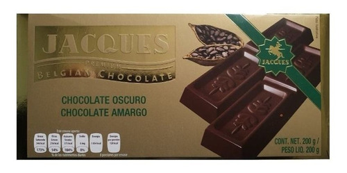 Barra Chocolate Premium Belga Amargo Jacques 200 Gramas