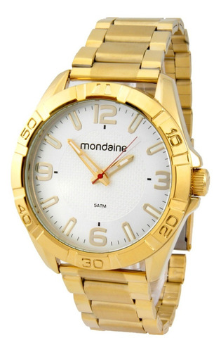 Relógio Mondaine Masculino Dourado Fundo Branco