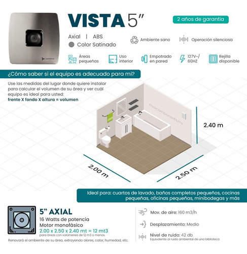 Imagen 3 de 9 de Extractor De Aire Vista 5 Pulgadas Satinado Masterfan