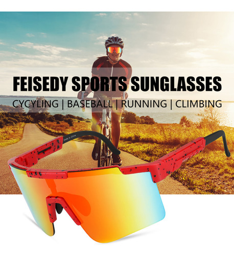 Gafas De Sol Feisedy Deportivas Y Ajustables Para Ciclismo Lente Red Frame & Red Mirror