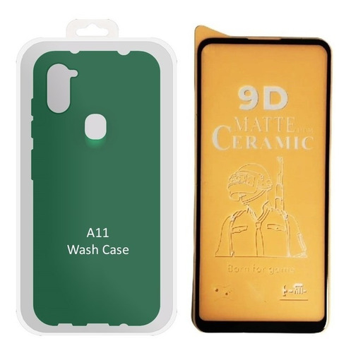 Silicone Wash Case Motorola Samsung A11 + Vidrio Cerámico
