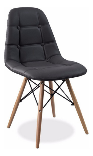 Silla Eames Acolchada Tapizado Capitone Base Madera Estructura De La Silla Negro