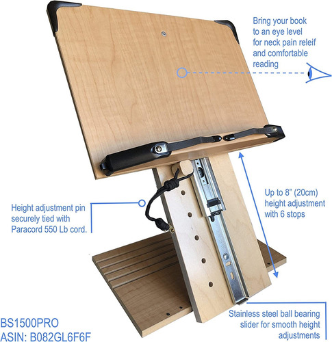 A+ Atril Bs1500pro Soporte De Libros Con Altura Ajustable...