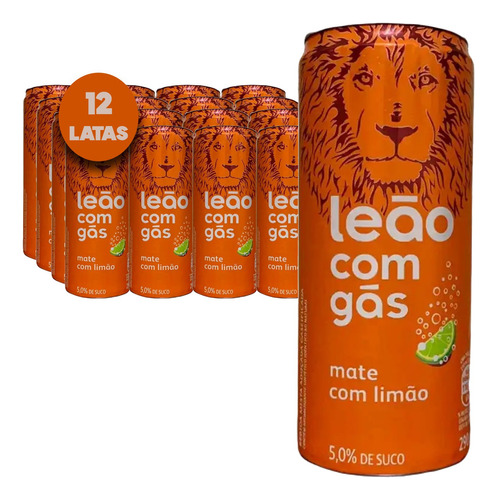 Chá Pronto Leão Mate Com Limão Com Gás 290ml (12 Latas)