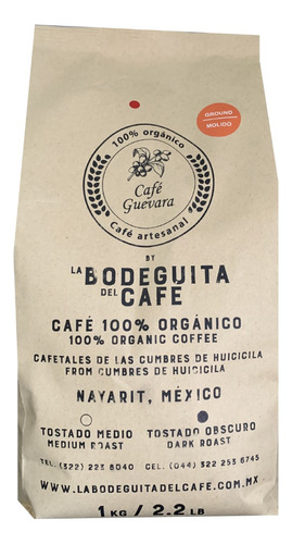 Café 100% Organico De Nayarit Tostado Oscuro Molido 1 Kg