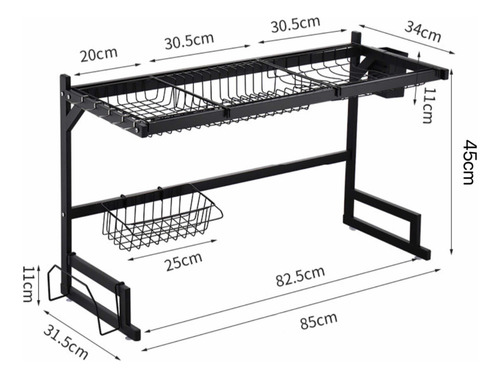 Escurridor De Trastes All In One Dos Niveles 85cm Color Negro