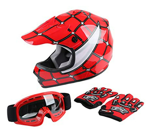 Casco Infantil Para Motocross Con Gafas Y Guantes.