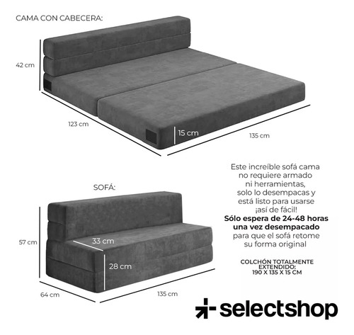 Sillon Sofa Cama Futon Plegable Modular Sala Mueble 3 En 1