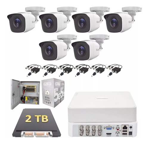 Kit Cctv Dvr 8 Canales 6 Cámaras Hikvision 2 Tb Fuente 200m