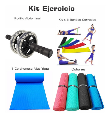 Kit Bandas Cerradas X5+rodillo Abdominal+colchoneta Yoga