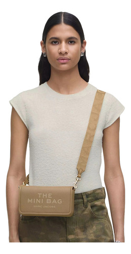 Bolsa Marc Jacobs The Leather Mini 2s4smn080s02 Acabado De Los Herrajes Oro Color Marrón Claro Correa De Hombro Marrón Claro Diseño De La Tela Lisa