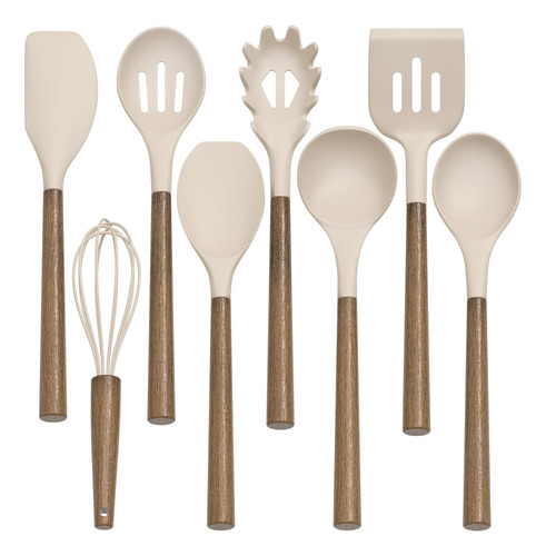 Juego De Utensilios De Silicona Con Mango De Madera