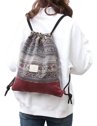 -mochila Con Cordón De Estilo Étnico De Gran Capacidad Para