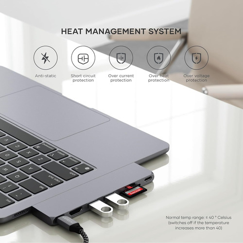 Satechi Usb C Hub Multiport Adapter Pro Slim, 7 En 1 Dongle