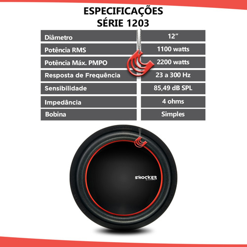 Subwoofer 12 Pol Shocker 1203 Bobina Simples 4ohms Som Grave