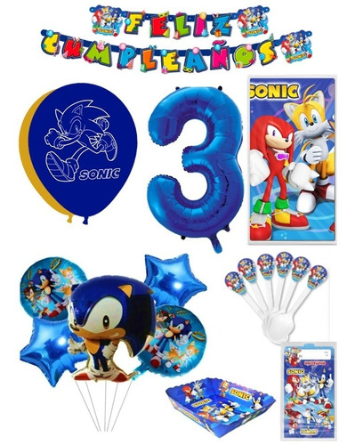 Kit Decoracion Sonic X12 Niños + Bombas + Bouquet+ Obsequio