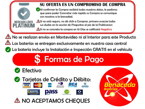 Baterías Benacedo 65amp Asiaticos, Chinos, Japoneses