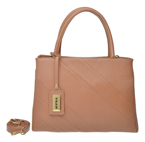 Bolsa tote Sifra 615 design listrado de couro  terracota com alça de ombro terracota alças de cor terracota